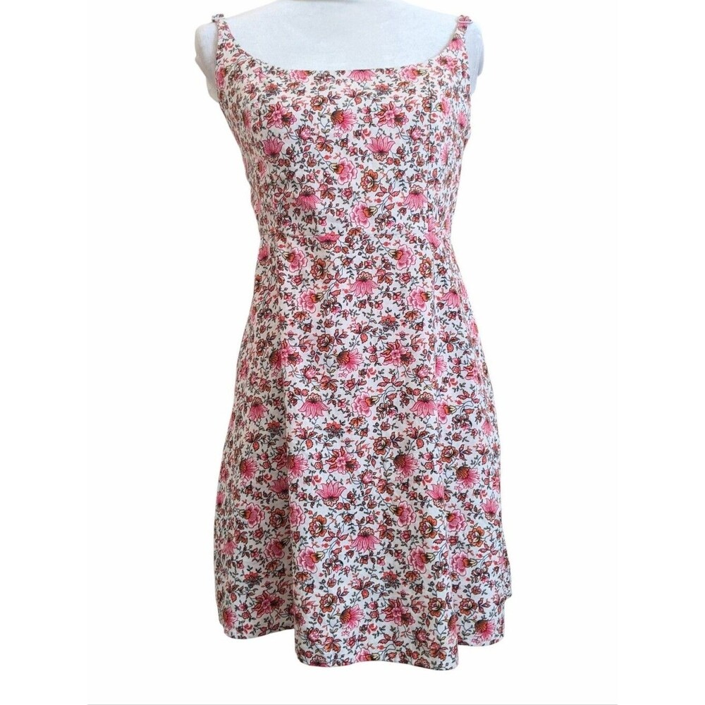 Old Navy Linen Blend Sundress Cottagecore Floral Short Pockets Size Medium